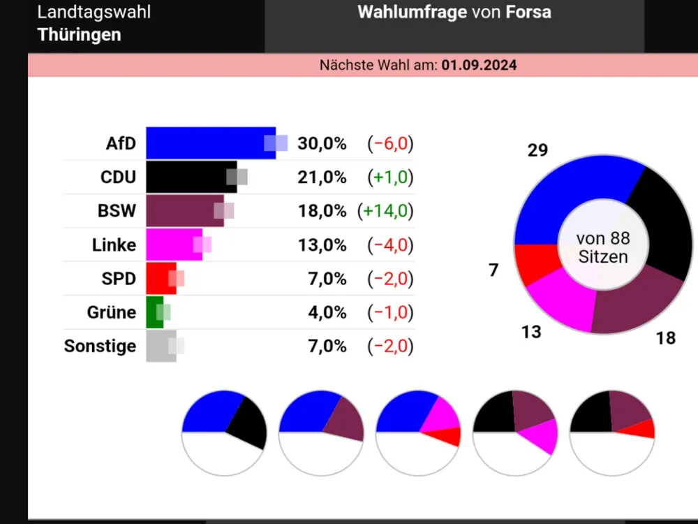 Almanya için Alternatif (AfD) Partisi yüzde 30,8 oy alarak birinci olurken, Saksonya Eyalet Meclisi seçimlerinde Hristiyan Demokrat Birlik Partisi (CDU) yüzde 31,5 oyla ilk sırada 