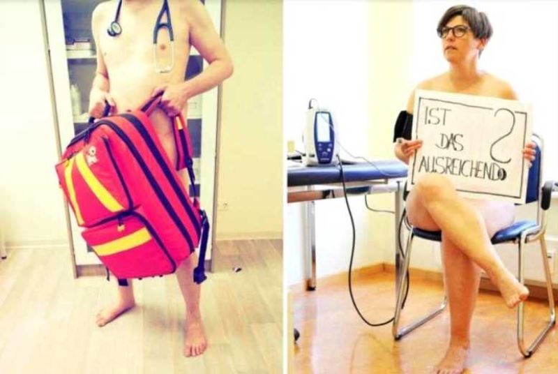 Tıbbi ekipman sıkıntısı çeken Alman doktorlar, durumu çıplak pozlarla protesto ediyor